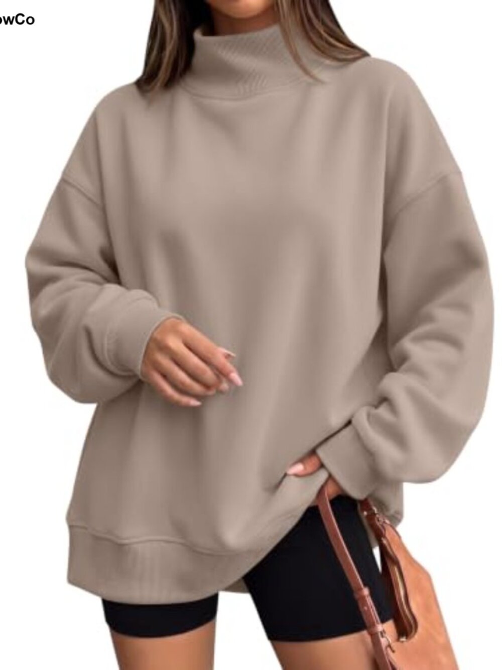 Womens Oversized Mock Neck Sweatshirt Cotton Blend Pullover Casual Fall